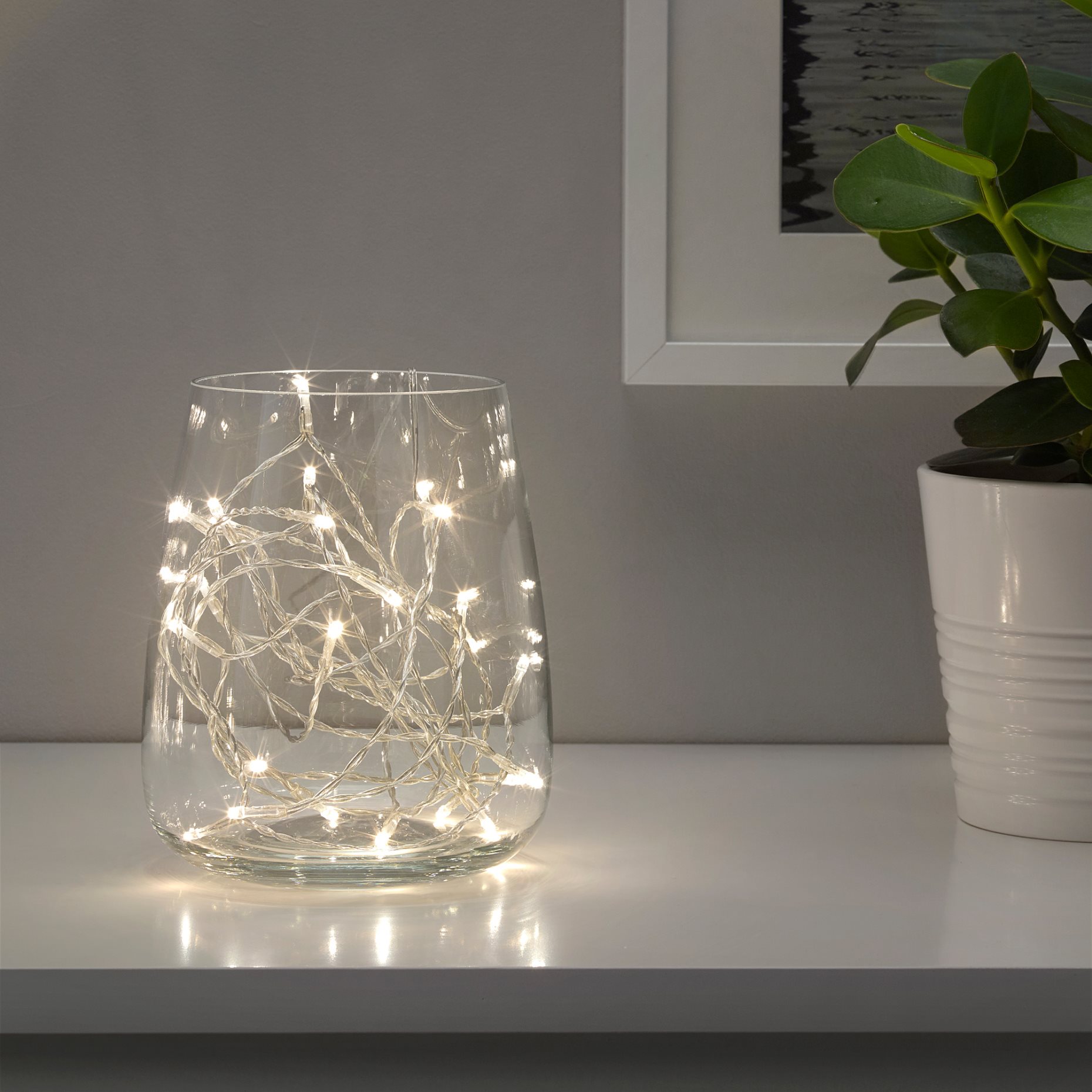 led lights in glass bowl