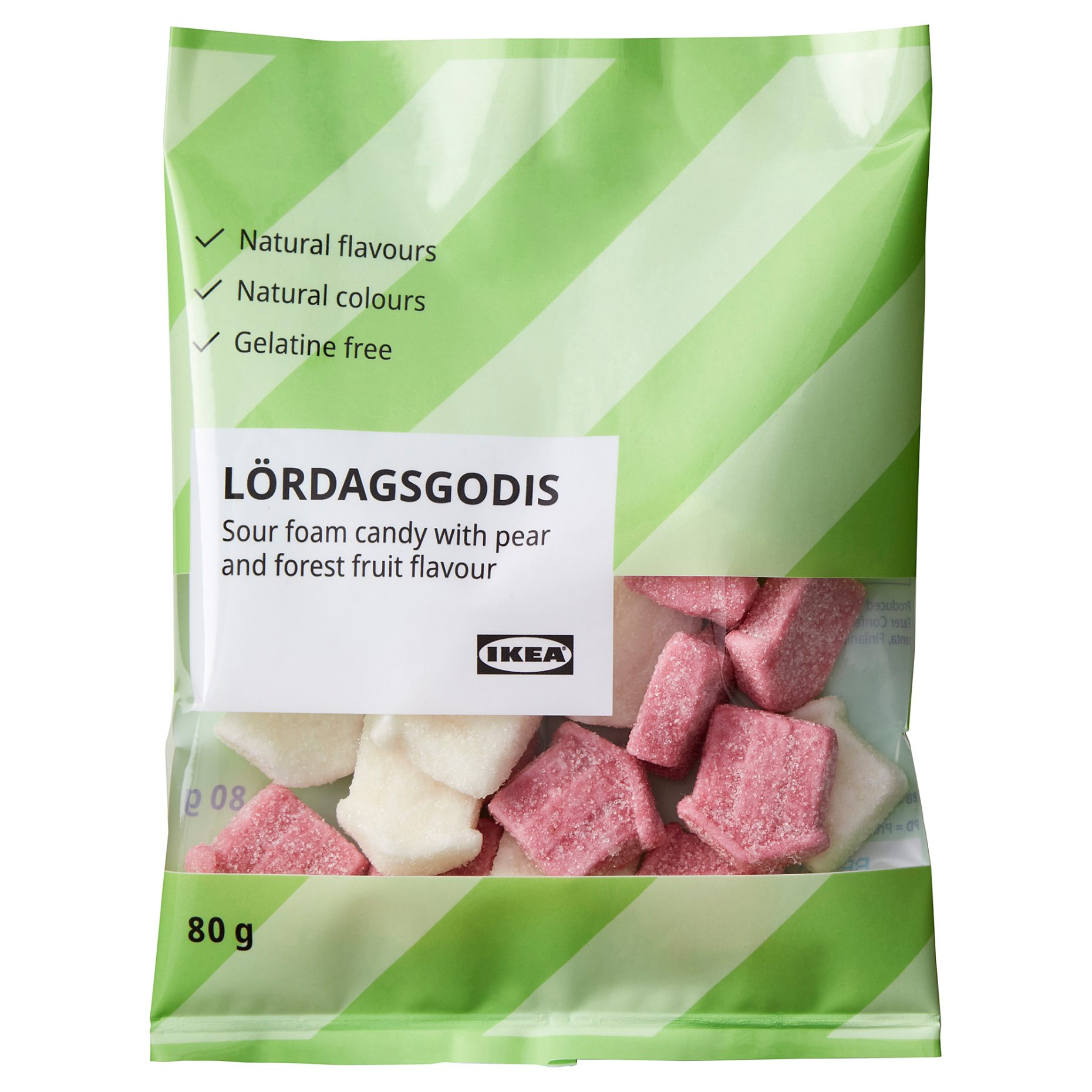 LORDAGSGODIS sour foam candy with pear or forest fruit flavour, 80 g ...
