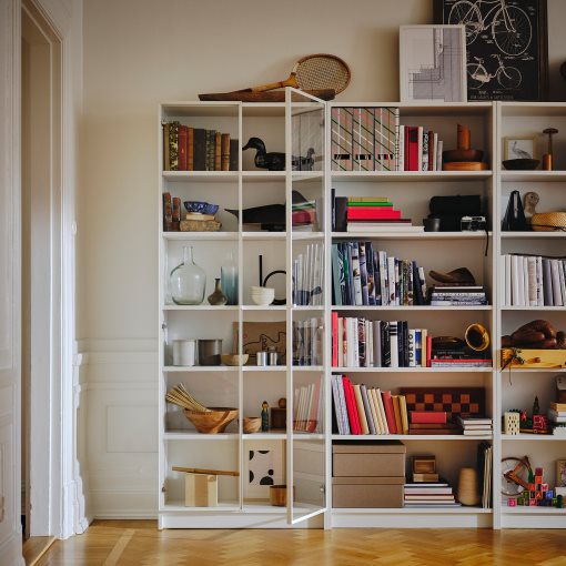 BILLY/HOGBO bookcase combination with glass doors, 160x202 cm, White ...