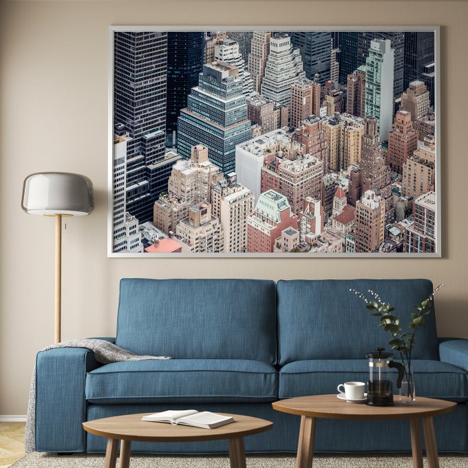 BJORKSTA picture with frame, New York from above/200x140 cm, White ...