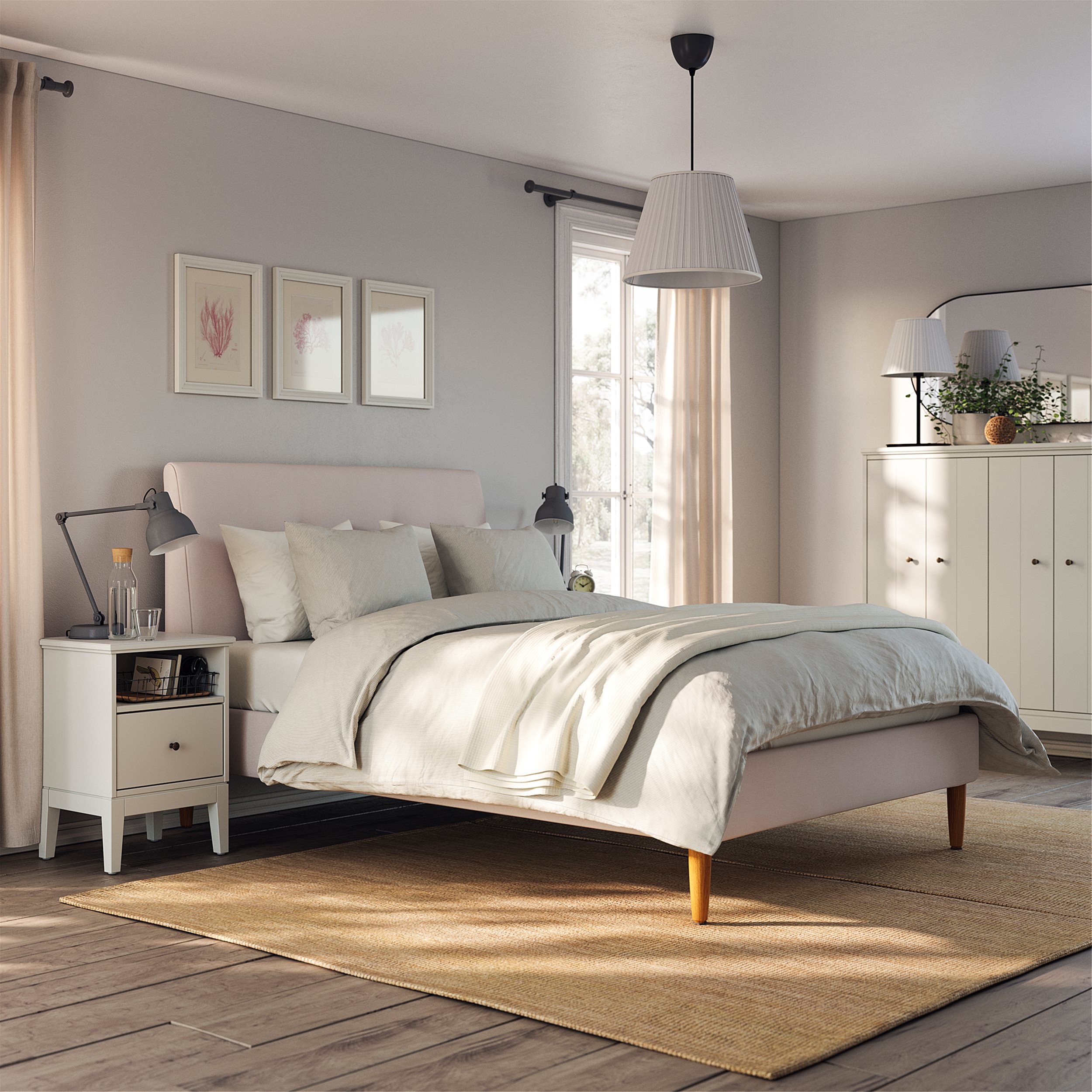 IDANAS upholstered bed frame, 140x200 cm, Pink | IKEA Greece