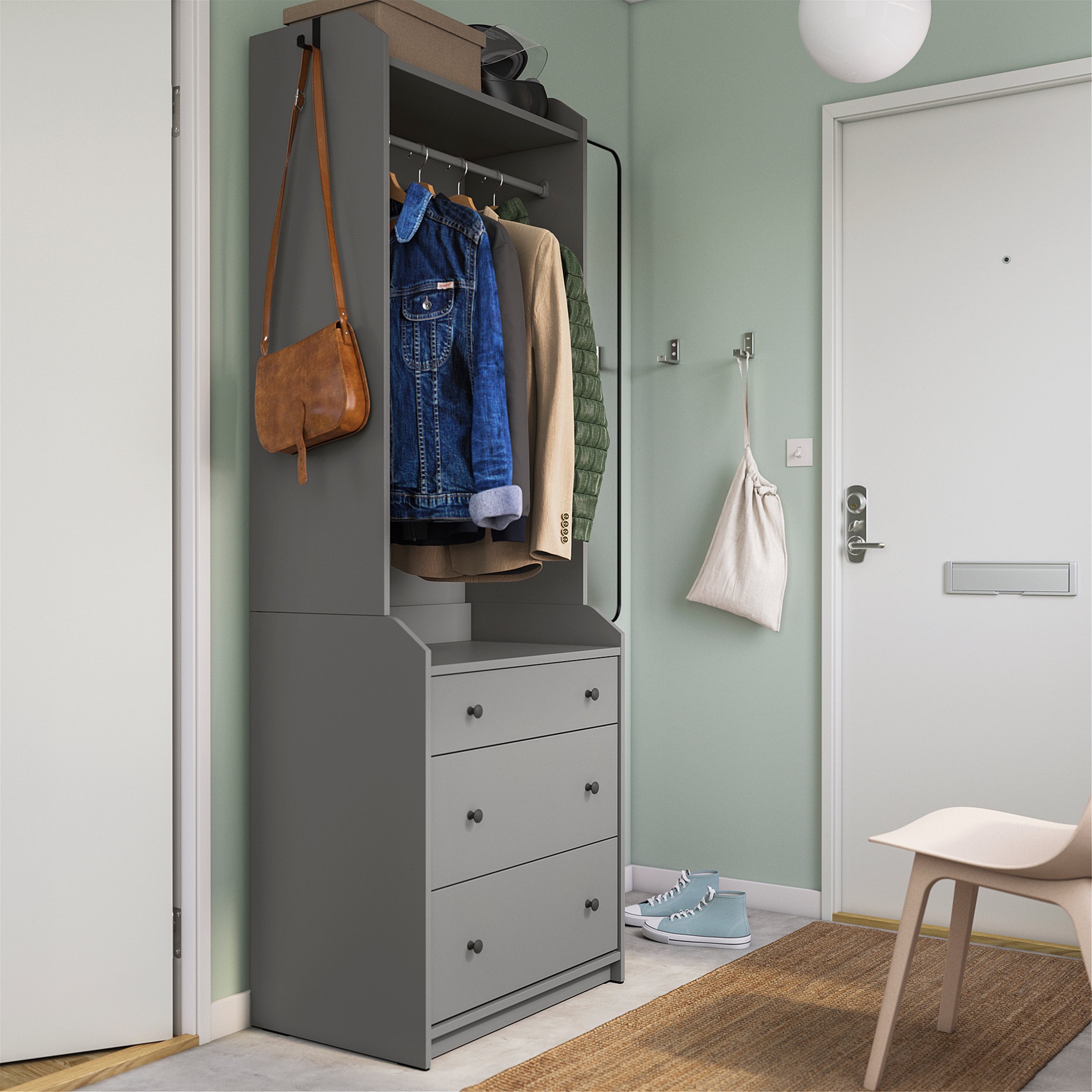 HAUGA open wardrobe with 3 drawers, 70x199 cm, Grey IKEA Greece